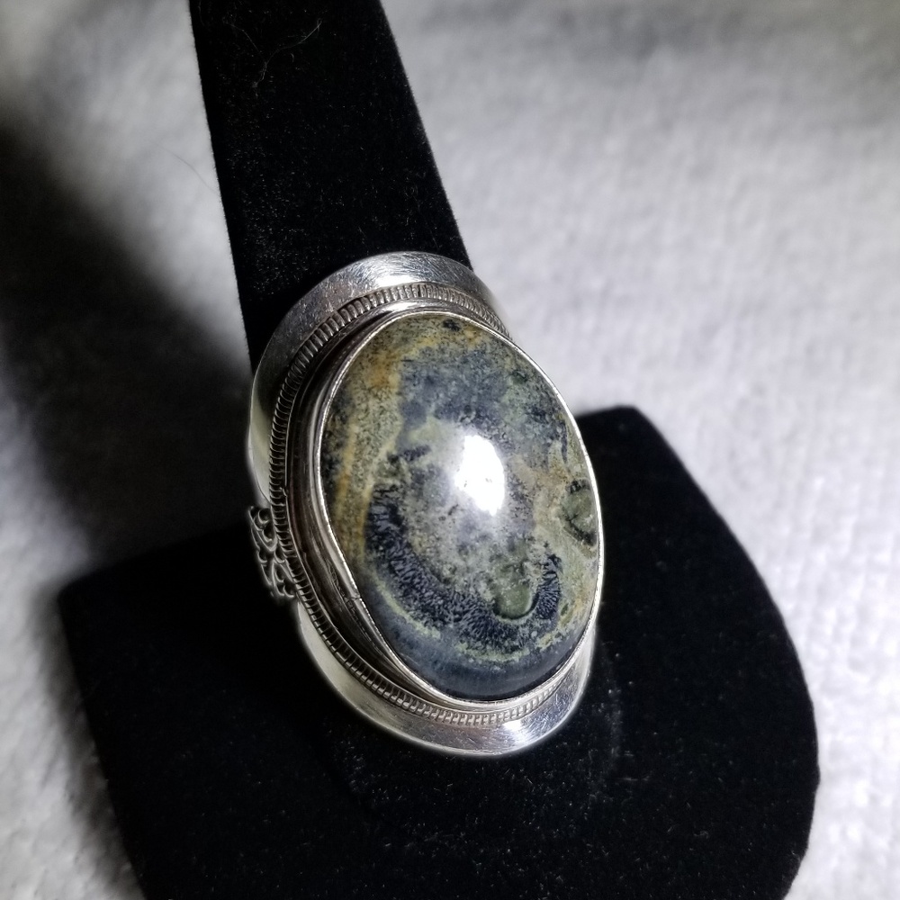 Black Turquoise Thick Silver Ring Adjustable - image 2